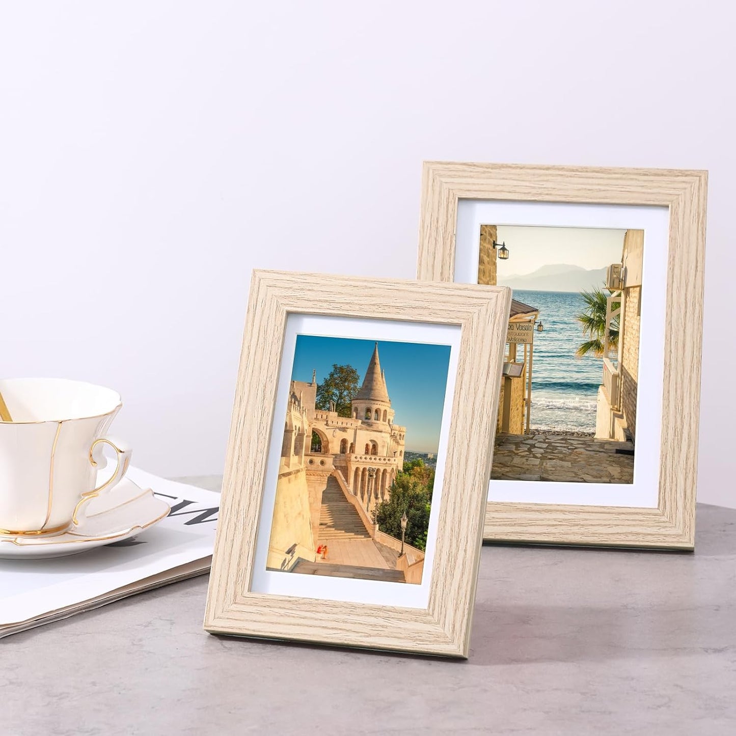 Durable Picture Frames 4x6, 5x7, 8x10, 11x14 | Oak Frame with Mat | 1 Pack