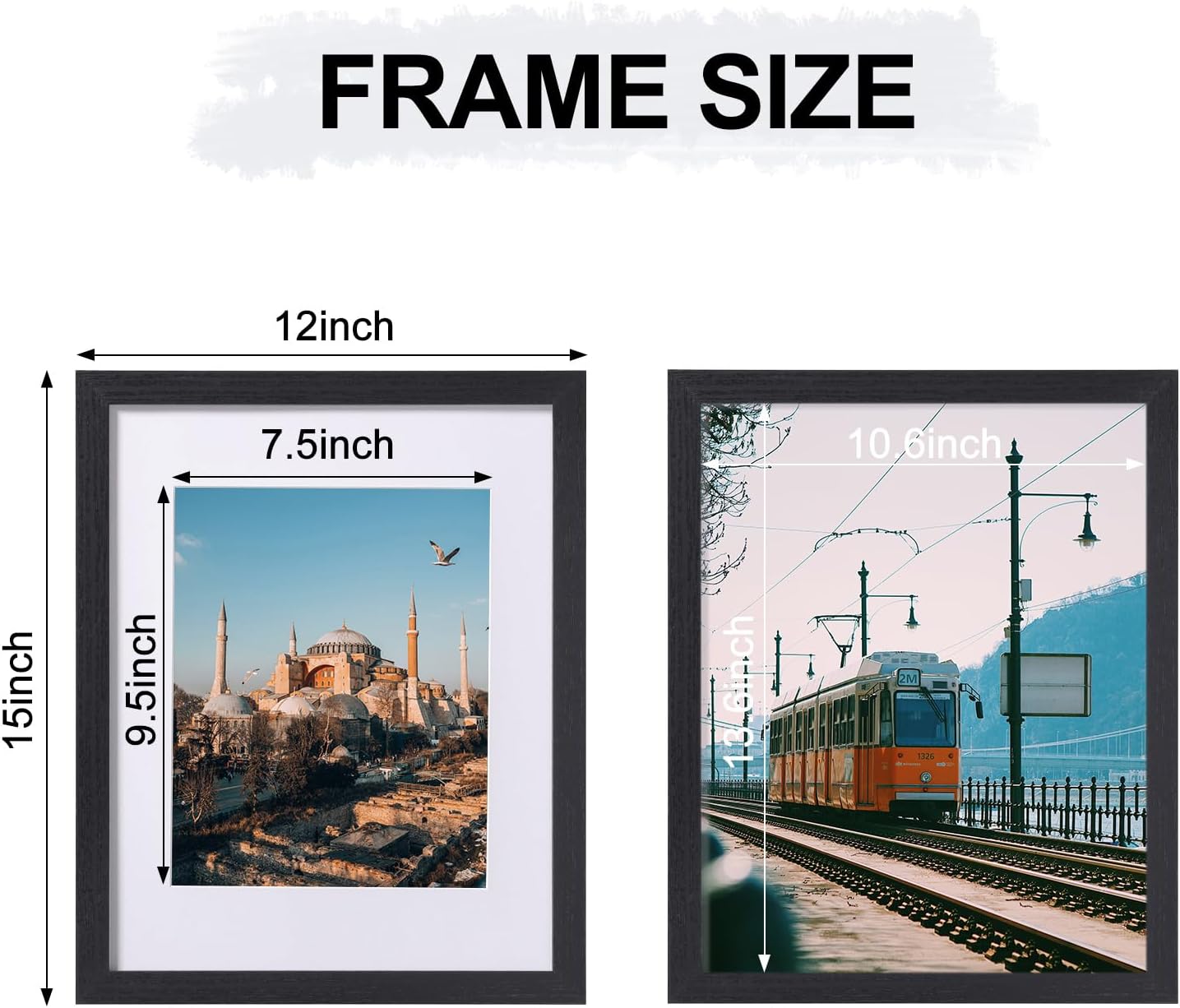 Durable Picture Frames 4x6, 5x7, 8x10, 11x14 | Black Frame with Mat | 1 Pack