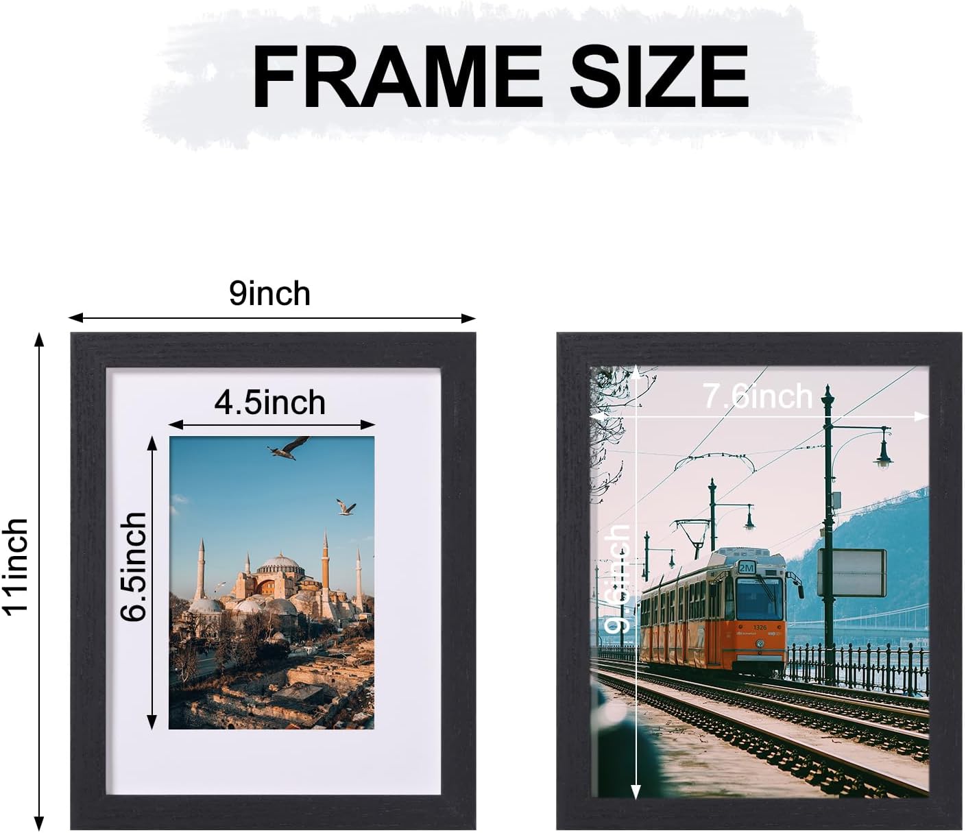 Durable Picture Frames 4x6, 5x7, 8x10, 11x14 | Black Frame with Mat | 1 Pack