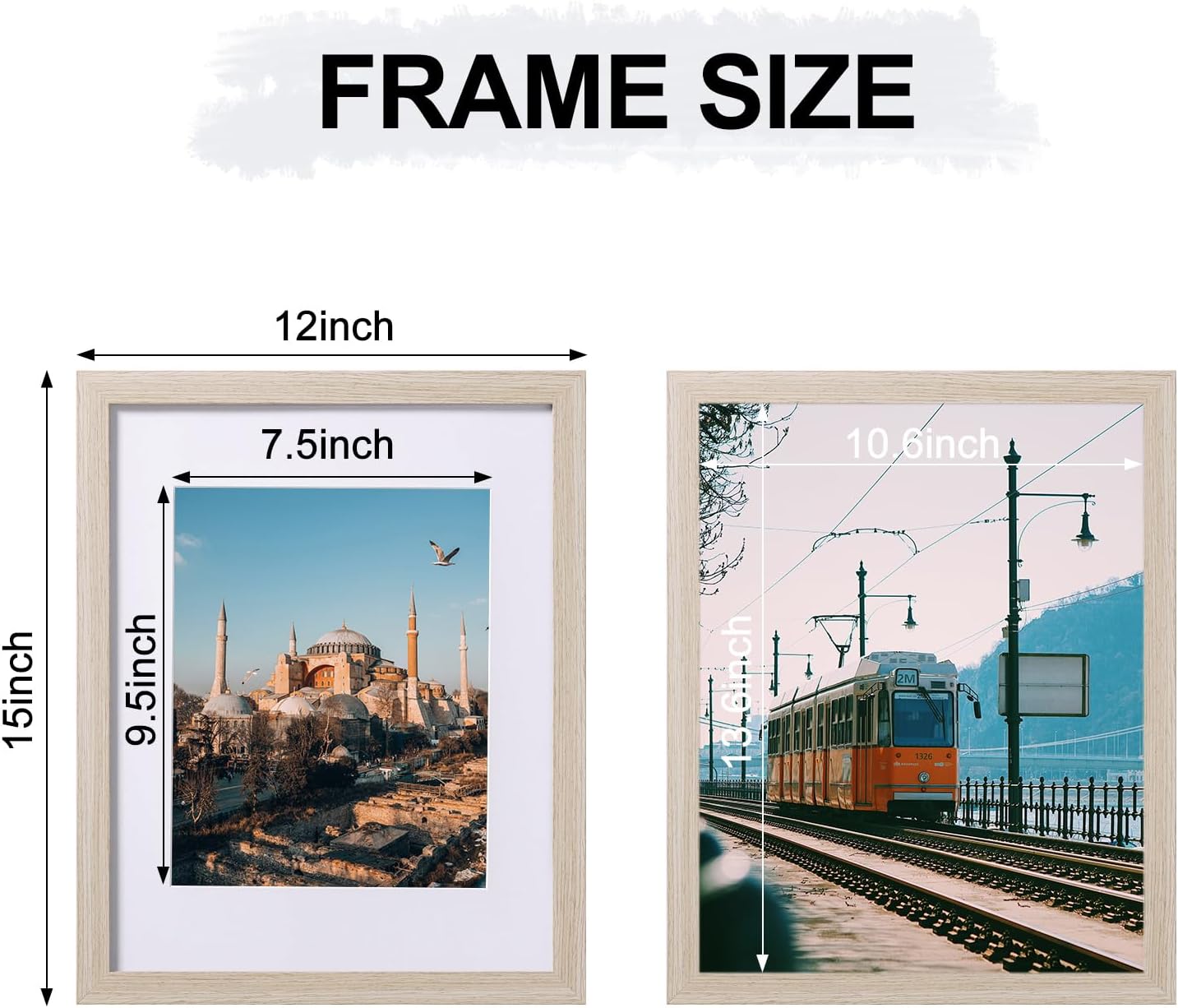 Durable Picture Frames 4x6, 5x7, 8x10, 11x14 | Oak Frame with Mat | 1 Pack